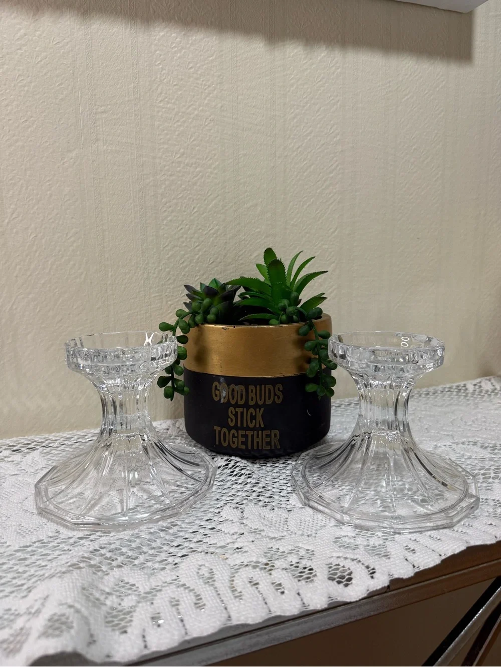 ST GEORGE | TOWLE 24% Fine Lead  Two Crystal Hurricane Lamp Pedestal Base